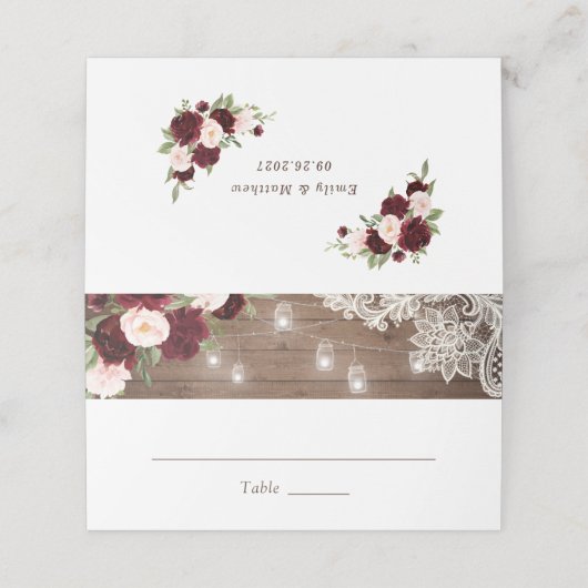 Bloemrijk Burgundy Rustiek Houten Kant Lichten Bru (Buitenkant ongevouwen)