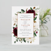 Bloemrijk Burgundy Wit Elegante Frame Roze Goud Folie Uitnodiging (Staand Voorkant)