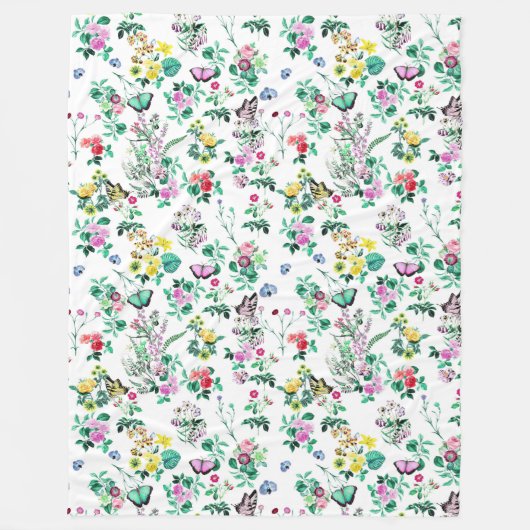 Bloemrijk en mooie vlinders fleece deken (Voorkant)