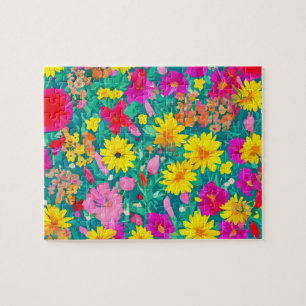 Bloemrijk met kleurrijke bloemen waterverf legpuzzel