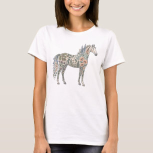 Bloemrijk Paard Donkere Botanische T-shirt