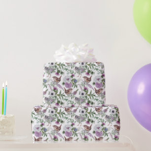 Bloemrijk Paars Groen Zangvogels Illustratie Cadeaupapier