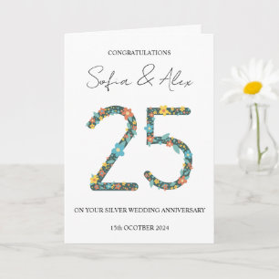 Bloemrijke 25e huwelijksverjaardag felicitaties kaart