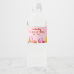 Bloemrijke 60e verjaardag waterfles etiket