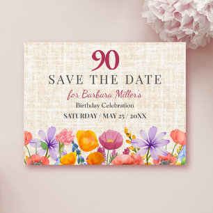 Bloemrijke 90e verjaardag Save the Date - Tuinfees Aankondigingskaart