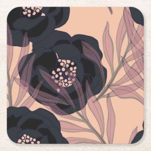 Bloemrijke abstracte elegantie, artistieke achterg vierkante kartonnen onderzetter