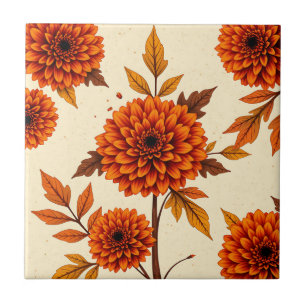 Bloemrijke Achtergrond met Marigolds en Eik Tegeltje