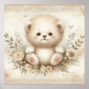 Bloemrijke Baby Leeuwen Kinderkamer Poster