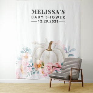 Bloemrijke Baby Shower Roze Rozen Pompoen Achtergr Wandkleed