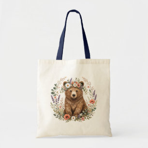 Bloemrijke Beer Botanische Kunst in het Bos Tote Bag