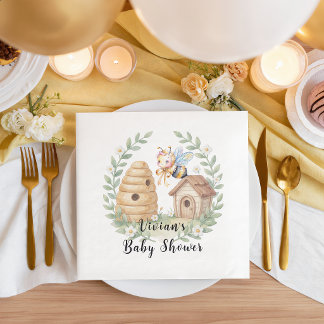Bloemrijke Bijenkorven en Kleine Bij Baby Shower Servet