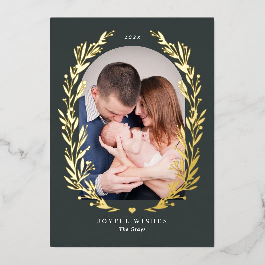 Bloemrijke Bliss ECHT FOLIE Kerstkaart Folie Feestdagenkaart (Voorkant)