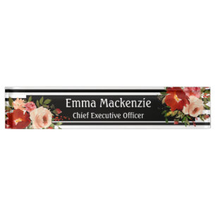 Bloemrijke Bloemen Zwart en Wit Naambordje