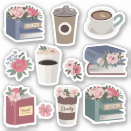 Bloemrijke boeken en koffiepakket voor koffieliefh sticker