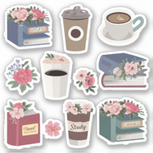 Bloemrijke boeken en koffiepakket voor koffieliefh sticker