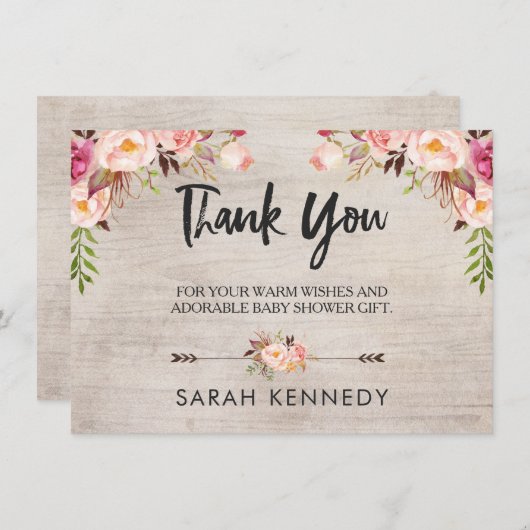 Bloemrijke Boho Landelijke Baby Shower Dankkaart Kaart (Voorkant / Achterkant)