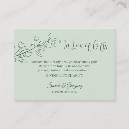 Bloemrijke Boho Minimalistische "In plaats van cad Informatiekaartje (Voorkant)