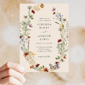 Bloemrijke Boho QR Code Bruiloft Kaart