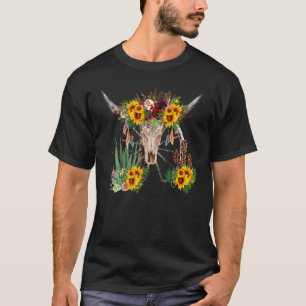 Bloemrijke Boho Stier Schedel Luipaard Woestijn Ca T-shirt