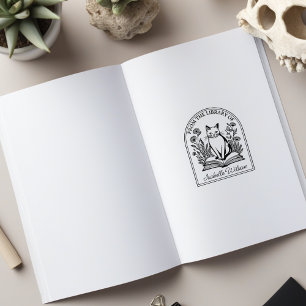 Bloemrijke Bookish Cat, Aangepaste Bookplate Rubberstempel