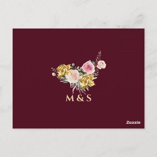 Bloemrijke bordeaux goud eucalyptus bruidsdouche briefkaart (Achterkant)