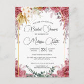 Bloemrijke bordeaux goud eucalyptus bruidsdouche briefkaart (Voorkant)