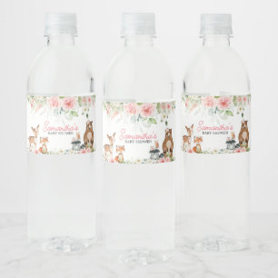 Bloemrijke Bosdieren Baby Shower Waterfles Etiket