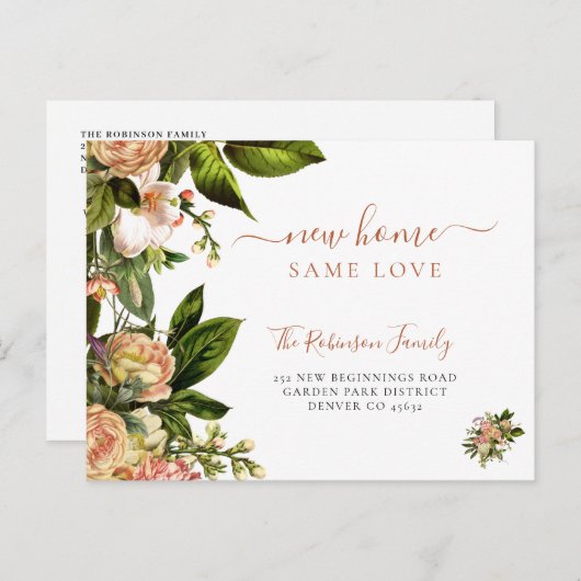 Bloemrijke botanische groene elegante verhuizing aankondigingskaart (Voorkant / Achterkant)