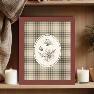 Bloemrijke botanische illustratie geruite vintage poster