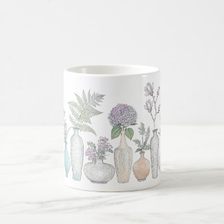 Bloemrijke botanische lijnkunst bloemenvase koffie koffiemok