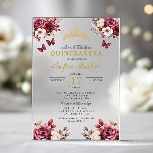 Bloemrijke Bourgondische Vlinder Prinses Quinceane Acryl Uitnodigingen