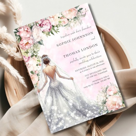 Bloemrijke bruid waterverf bruiloft kaart