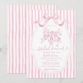 Bloemrijke Bruidsbrunch Elegante Roze Streep Bruid Kaart (Voorkant / Achterkant)