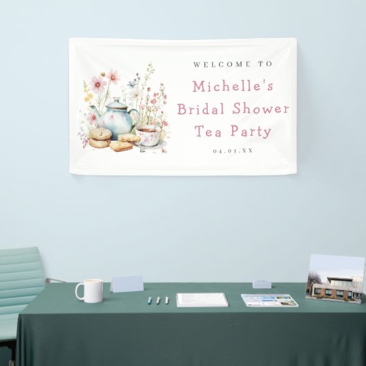 Bloemrijke Bruiloft Theepartij Welkom Spandoek (Beurs)