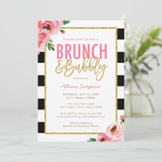 Bloemrijke Brunch en Bruisende Bruidsmeisjesfeest Kaart (Staand voorkant)