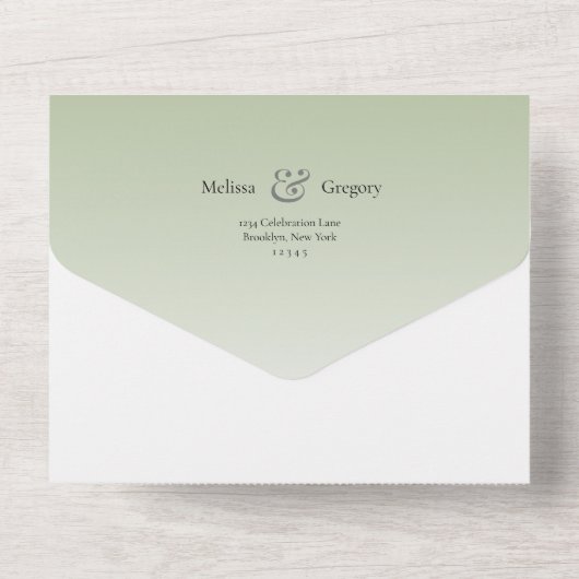 Bloemrijke Calligrafie Saliegroen Treurige Blauwe All In One Uitnodiging (Achterkant)