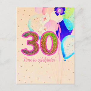 Bloemrijke Cheers 30e Verjaardag Ballonnen Feest R Briefkaart
