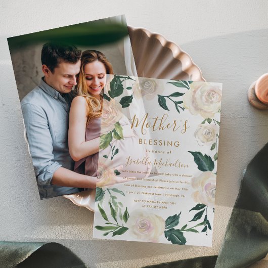 Bloemrijke christelijke zegenfeest voor moeder en vellum uitnodigingen