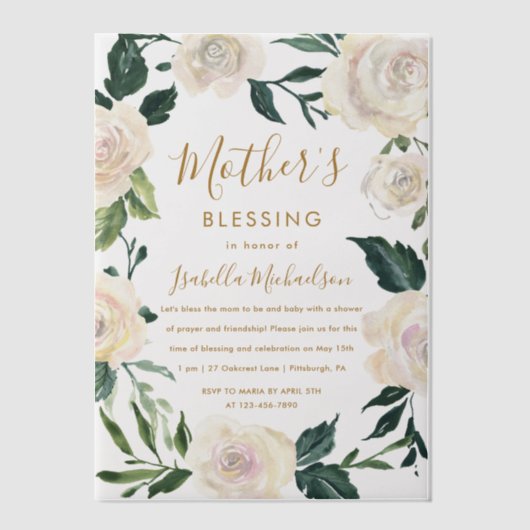 Bloemrijke christelijke zegenfeest voor moeder en vellum uitnodigingen (Voorkant)