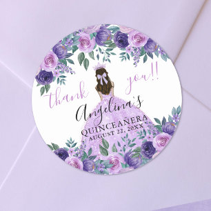 Bloemrijke Dank Je Wel Paarse Quinceanera Ronde Sticker