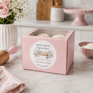 Bloemrijke deegroller Cupcake Bakkerij Dank je Ronde Sticker