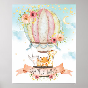 Bloemrijke Dieren in Heet Lucht Ballon Avontuur Wa Poster
