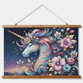Bloemrijke Eenhoorn Nacht Fantasie Hangend Wandkleed