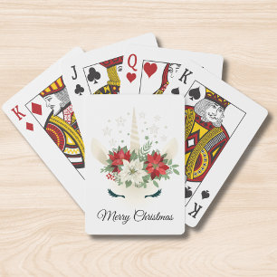 Bloemrijke Eenhoorn Poinsettia Prettig Kerstfeest Pokerkaarten