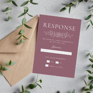 Bloemrijke eenvoud 1 Schemer Mauve Minimalistische RSVP Kaartje