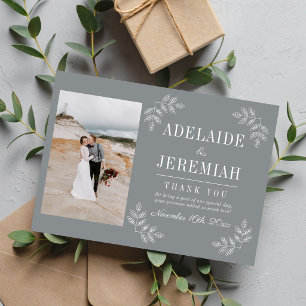 Bloemrijke eenvoud 2 Steen Grijs Bruiloft Bedankkaart