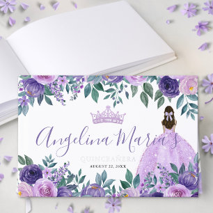 Bloemrijke Elegante Paarse Quinceanera Gastenboek