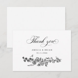 Bloemrijke Elegante Vintage Gegraveerde Bloemen Br Bedankkaart