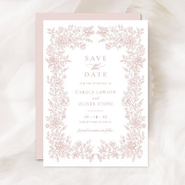 Bloemrijke Elegante Vintage Roze Trouw 'Save the D Kaart