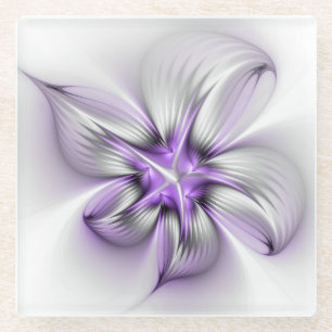 Bloemrijke Elegantie Moderne Abstracte Paarse Frac Glazen Onderzetter